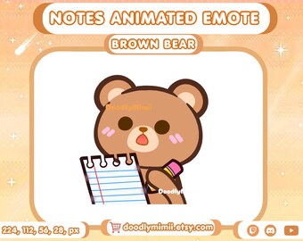 Animated Brown Bear Taking Notes Emote: Twitch Discord YouTube Kick Streamer GIF (Digital Download)