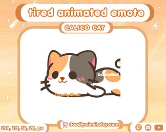 Animated Tired Bored Calico Cat Emote: Twitch Discord Kick GIF (Digital Download)