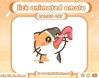 Animated Calico Cat Lick Meme Emote: Twitch Discord Kick GIF (Digital Download)