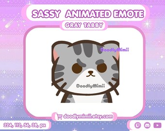 Animated Gray Tabby Cat Sassy Emote: Twitch Discord YouTube Kick Streamer GIF (Digital Download)