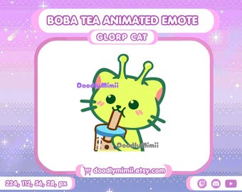 Animated Glorp Alien Cat Boba Emote: Twitch Discord Kick GIF (Digital Download)