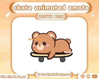 Animated Brown Bear Skateboard Emote: Twitch Discord Kick GIF (Digital Download)