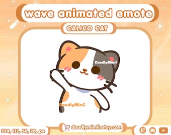 Animated Calico Cat Wave Emote: Twitch Discord Kick GIF (Digital Download)