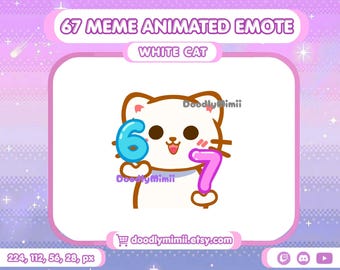 Animated White Cat 67 Meme Emote: Twitch Discord Kick GIF (Digital Download)
