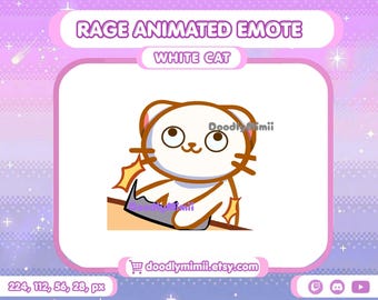 Animated White Cat Rage Emote: Twitch Discord YouTube Kick Streamer GIF (Digital Download)