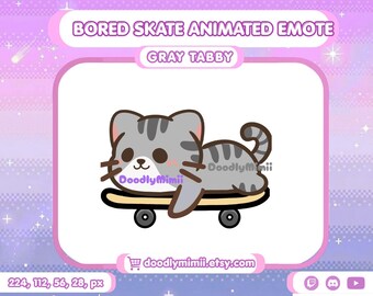 Animated Gray Tabby Cat Skateboard Emote: Twitch Discord Streamer GIF (Digital Download)