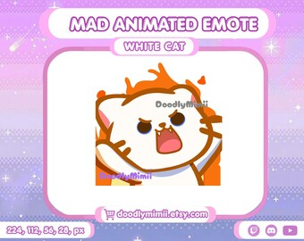 Animated White Cat Mad Angry Emote: Twitch Discord Kick GIF (Digital Download)