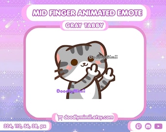 Animated Gray Tabby Cat Middle Finger Emote: Discord YouTube Kick Streamer GIF (Digital Download)