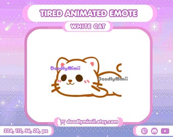 Animated White Cat Tired Meme Emote: Twitch Discord Kick GIF (Digital Download)