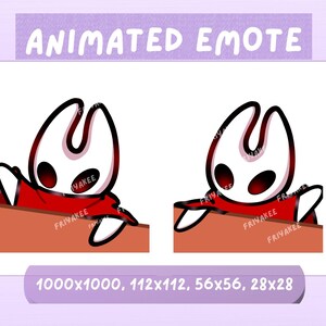 Può includere: Emote animata con un personaggio con testa bianca, contorno nero e dettagli rossi. Il personaggio sbircia sopra una superficie marrone. Il testo "ANIMATED EMOTE" è in alto.