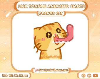 Animated Orange Cat Lick Tongue Emote: Twitch, Discord, YouTube (Digital Download)