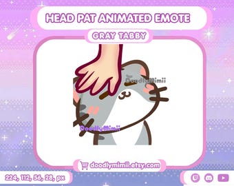 Animated Gray Tabby Cat Head Pat Emote: Twitch Discord Streamer GIF (Digital Download)