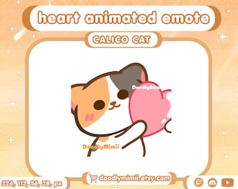 Animated Calico Cat Heart Emote: Twitch Discord YouTube Kick Streamer GIF (Digital Download)