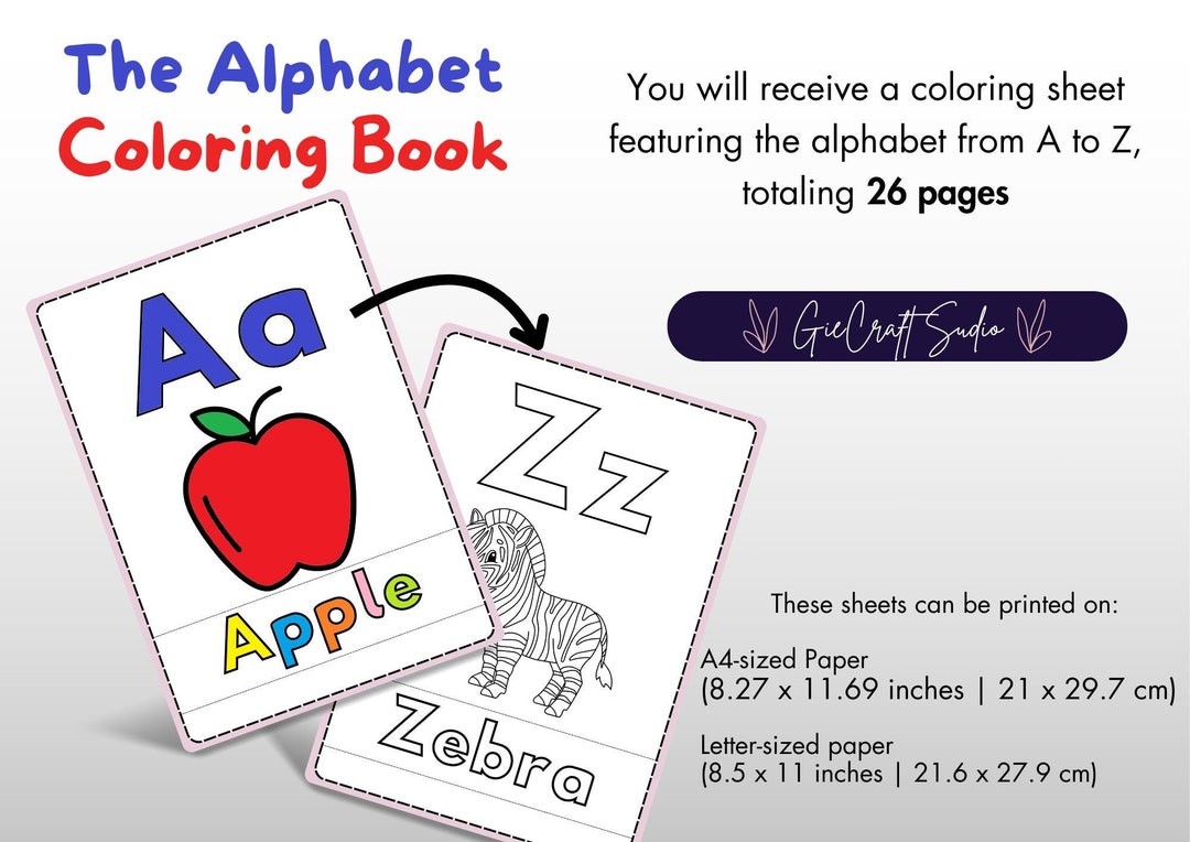 26 ABC the Alphabet Coloring Book | Printable Baby's First Alphabet ...