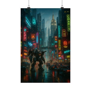 Pôsteres de arte de robôs urbanos, decoração de parede moderna, impressão de arte de ficção científica, decoração de casa cyberpunk, presente exclusivo para colecionadores