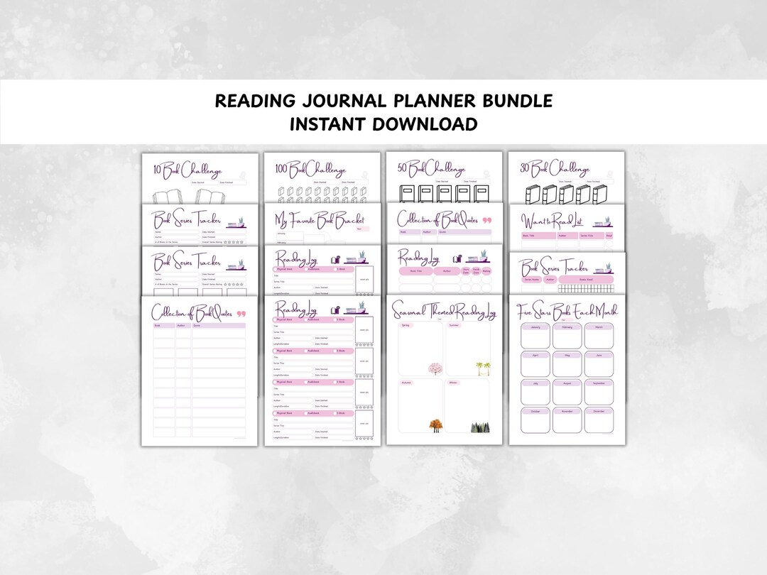 Book Reading Journal PDF Bundle: Printable Planner Insert Pages ...