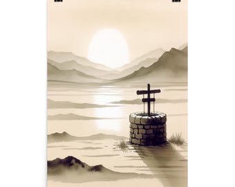The Living Water – The Well Poster | Christian Wall Art | John 4:14 Scripture Print | Minimalist Bible Verse Decor
