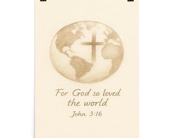 John 3:16 World Poster – For God So Loved the World | Christian Wall Art | Scripture Print | Minimalist Bible Verse Decor