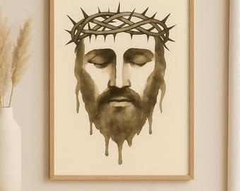 Jesus Crown of Thorns Art: Minimalist Christian Watercolor (Digital Download