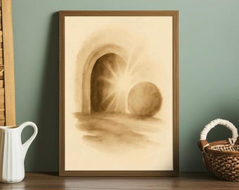 Empty Tomb Resurrection Art: Minimalist Christian Watercolor Print (Digital Download