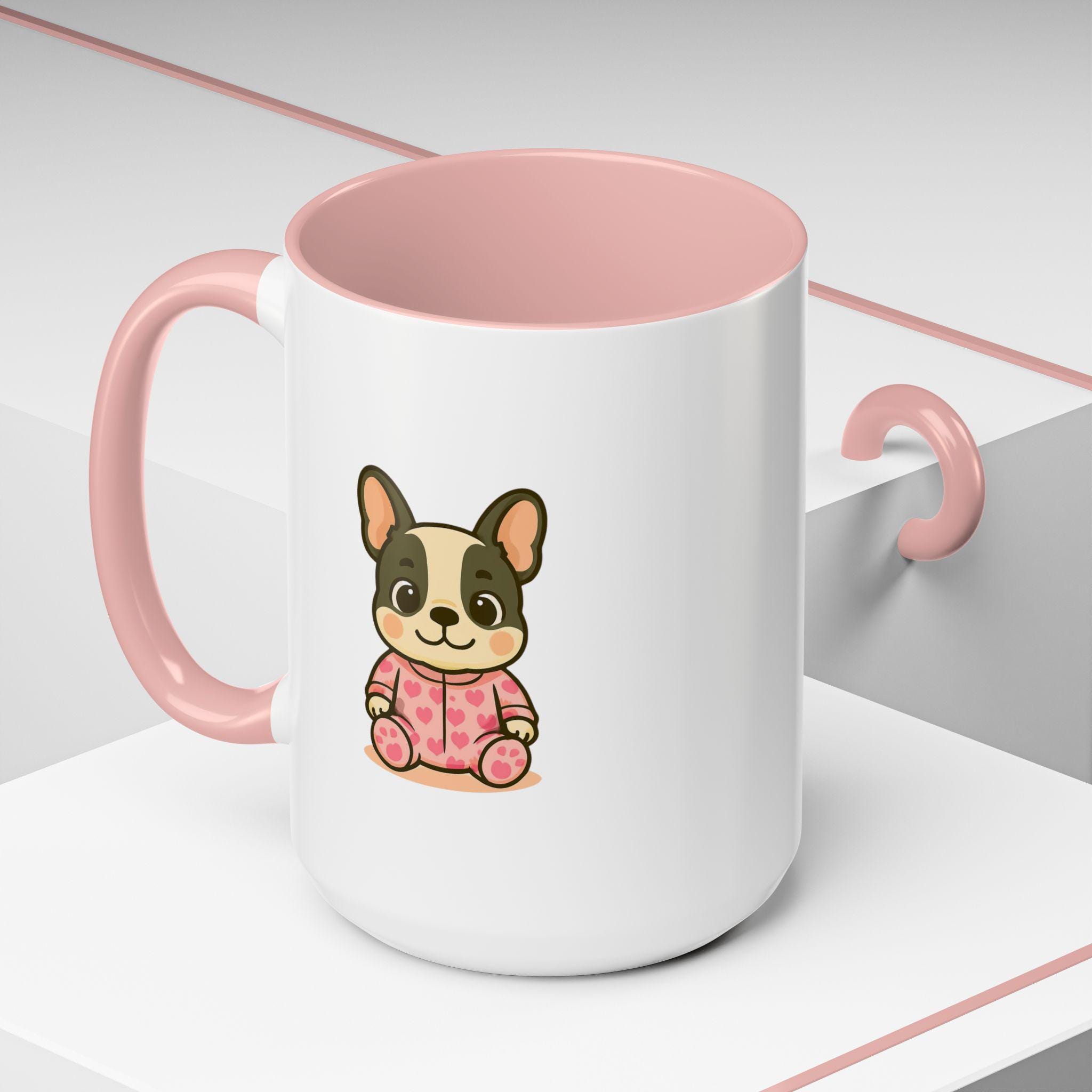 French Bulldog Mug: Pink Heart Pajamas, Cozy Dog Mom Gift, Pet