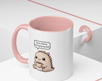Anxious Dinosaur Coffee Mug: Funny Dino Gift for Coffee Lovers