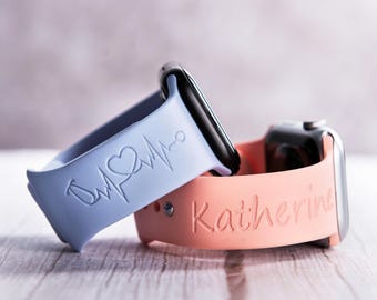 Custom Engraved Silicone Apple Watch Band, Personalized Sport Strap
