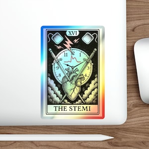Holografisk "STEMI" Tarot EMS-klistermärke | Unik stansad vinyl för första hjälpen/ambulanssjukvårdare, ambulanssjukvårdsgåvor, tarot, kardiologer, EKG