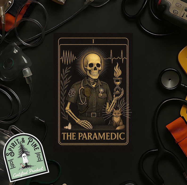 Pegatinas troqueladas de esqueleto "El Paramédico" del Tarot EMS / Ambulancia, Servicio Médico de Emergencia, Servicio de Emergencias Médicas, Regalo para personal de primera respuesta, Pegatina para exhibir imagen 1