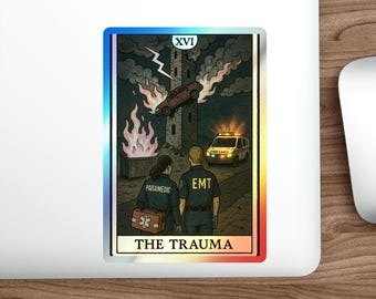 Pegatina holográfica de Tarot "El Trauma" para emergencias médicas / Vinilo troquelado único para socorristas, regalos para emergencias médicas, cartas del tarot, paramédicos y técnicos de emergencias médicas.