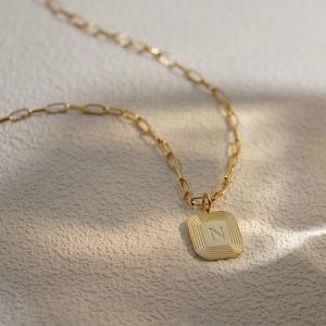 Initial Tag Necklace: Personalized S925 Silver Rectangle Pendant, Custom Letter Jewelry for Her