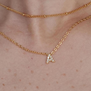Colgante con letra pavé de circonita cúbica personalizada: collar con letra pavé, delicado collar con inicial, collar con inicial de circonita cúbica, collar con alfabeto personalizado, regalo para ella