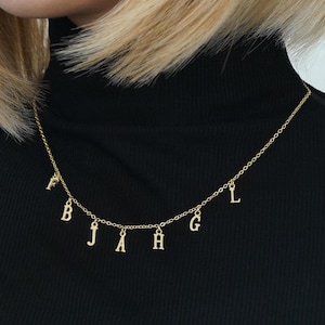 Collar con múltiples iniciales: collar con nombre personalizado con 2-9 letras colgantes, colgante de letra con borla, collar con palabra personalizada, regalo para ella