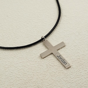 Sterling Silver Cross Name Necklace for Men: Personalized Pendant