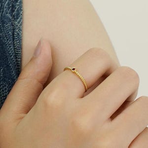 Twisted Sterling Silver Birthstone Ring: Custom CZ Stacking Ring