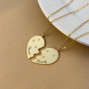 Custom Matching Heart Name Necklace: Heart Necklace, Friendship Necklace, Couple Heart Necklace, Romantic Gift, Matching Necklace