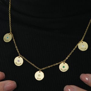 Multiple Names Necklace with Birthstone: Mother&#39;s Necklace With Kids Names and Birthstones (Up to 8), Family Birthstone Necklace for Mom