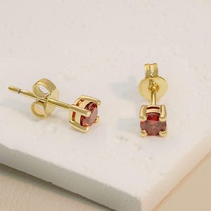 Prong Set Birthstone Stud Earrings: Dainty Gold Plated Gemstone Earrings, Personalized Gift for Her, Silver Minimalist Birthstone Studs