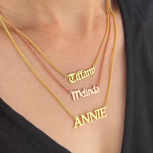 Cuban Chain Name Necklace: Cuban Link Name Necklace, 18K Gold Plated Name Necklace, Cuban Link Chain Name Necklace