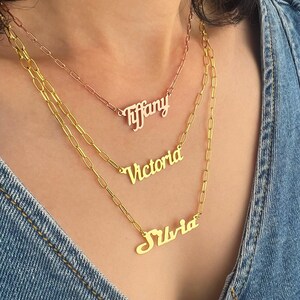 Sterling Silver Paperclip Chain Name Necklace: Bold Script Font