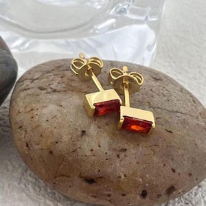 Custom Baguette Birthstone Stud Earrings: CZ Birthstone Stud Earrings, Sterling Silver Birthstone Studs, Personalized Gift for Mom