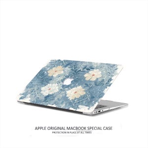 Vintage Blue Floral MacBook Case - Retro Botanical Hard Shell Cover for All MacBook Models Mac Air Pro M4 M3 M2 M1 2025