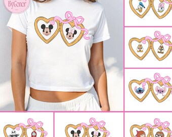 Disney Locket Coquette Pink Bow Baby Tee, Disneyland Valentine Crop Top, Mickey Minnie shirt, Disney Coquette shirt, Disney Valentines Shirt