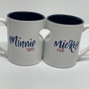 Disney Parks Interlocking Je t'aime I Love You Minnie & Mickey Mouse XOXO Mugs image 2