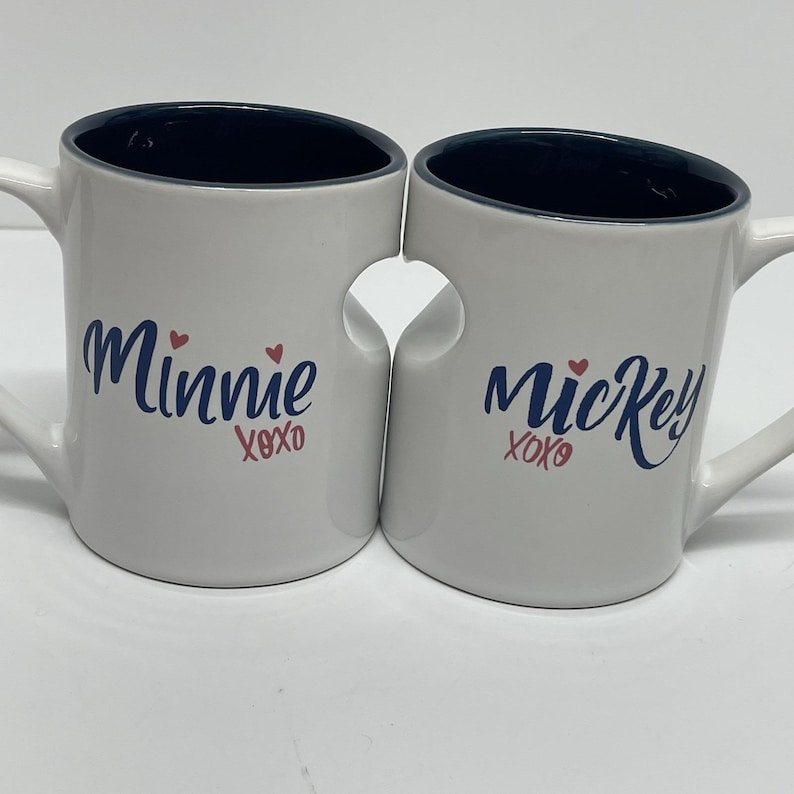 Disney Parks Interlocking Je t'aime I Love You Minnie & Mickey Mouse XOXO Mugs image 2