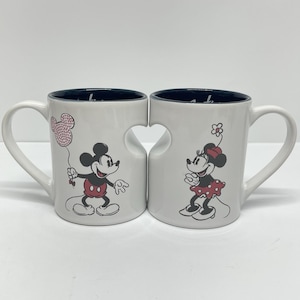Disney Parks Interlocking Je t'aime I Love You Minnie & Mickey Mouse XOXO Mugs image 1