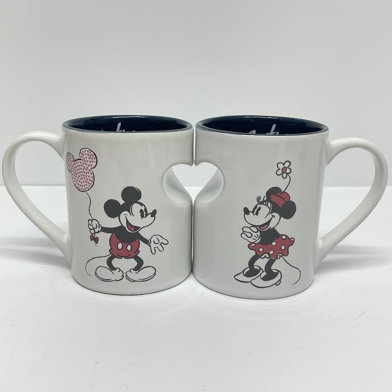 Disney Parks Interlocking Je t'aime I Love You Minnie & Mickey Mouse XOXO Mugs image 1