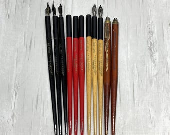 Veel van 11 vintage Koh-I-Noor en Dixon-penselen voor het opstellen van kalligrafie, Duitsland, VS