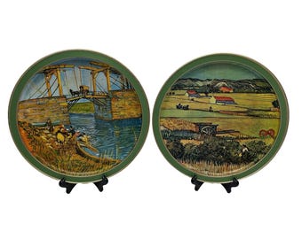 Juego de bandeja de servir con tapa de hojalata de Vintage Sunshine Biscuits con obras de Van Gogh.