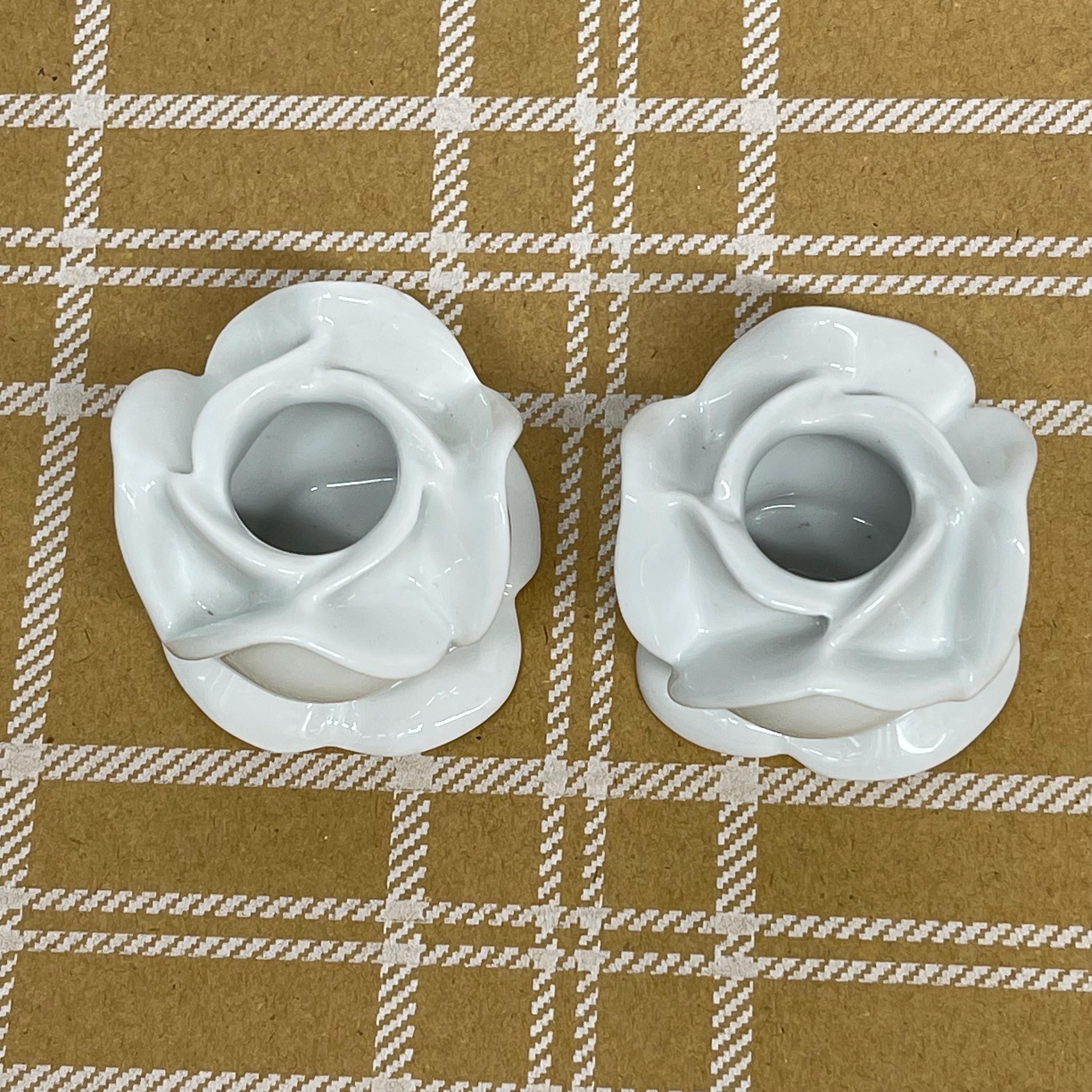 Vintage 1980s Apilco France Porcelain Ceramic White Rose Candle